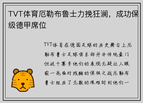 TVT体育厄勒布鲁士力挽狂澜，成功保级德甲席位