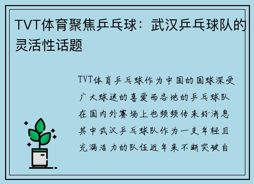 TVT体育聚焦乒乓球：武汉乒乓球队的灵活性话题